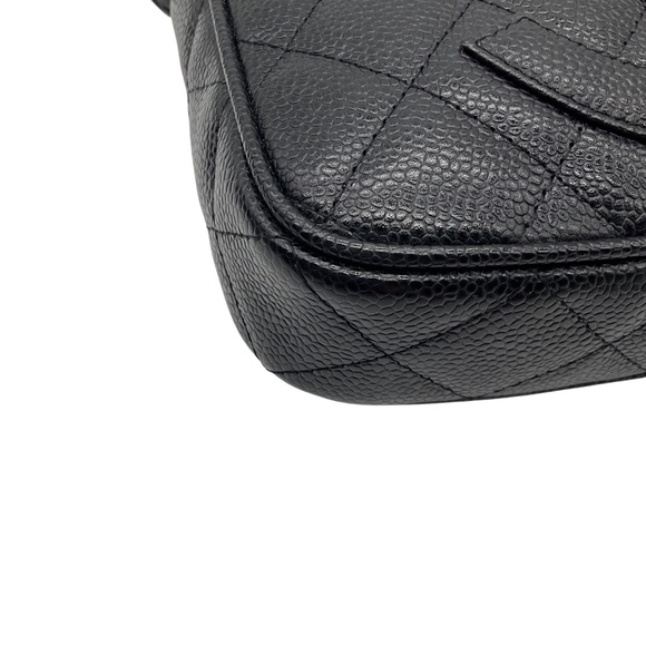 CHANEL BLACK / GOLD HARDWARE CC LOGO QUILTED CAVIAR LEATHER TIMELESS POCHETTE SH - Picture 6 of 16